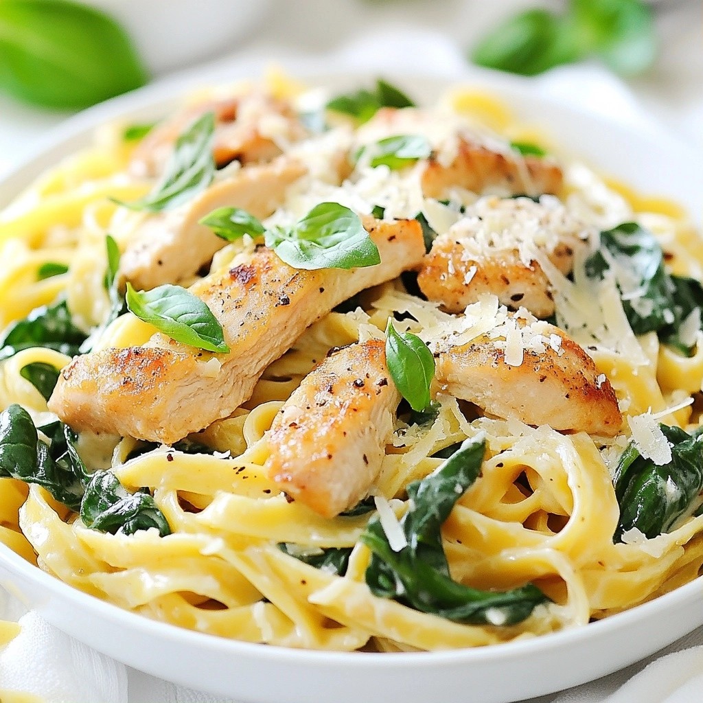 Creamy Quick Recipes Spinach Garlic Chicken Pasta Delight